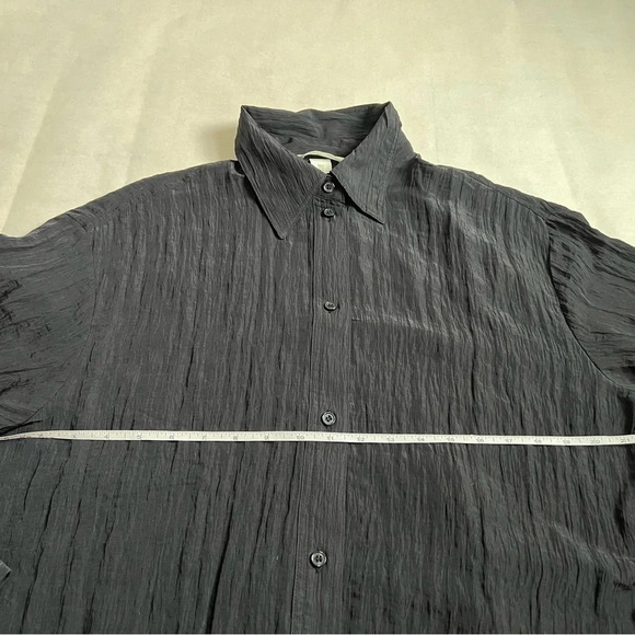 H&M Women Black Crinckle Chiffon Tunic Top Blouse Button Shirt size medium - Picture 7 of 9